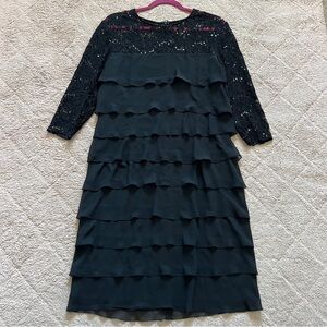 Alex Evenings Black Sequined Tiered Ruffle Cocktail Dress Women’s Size 14